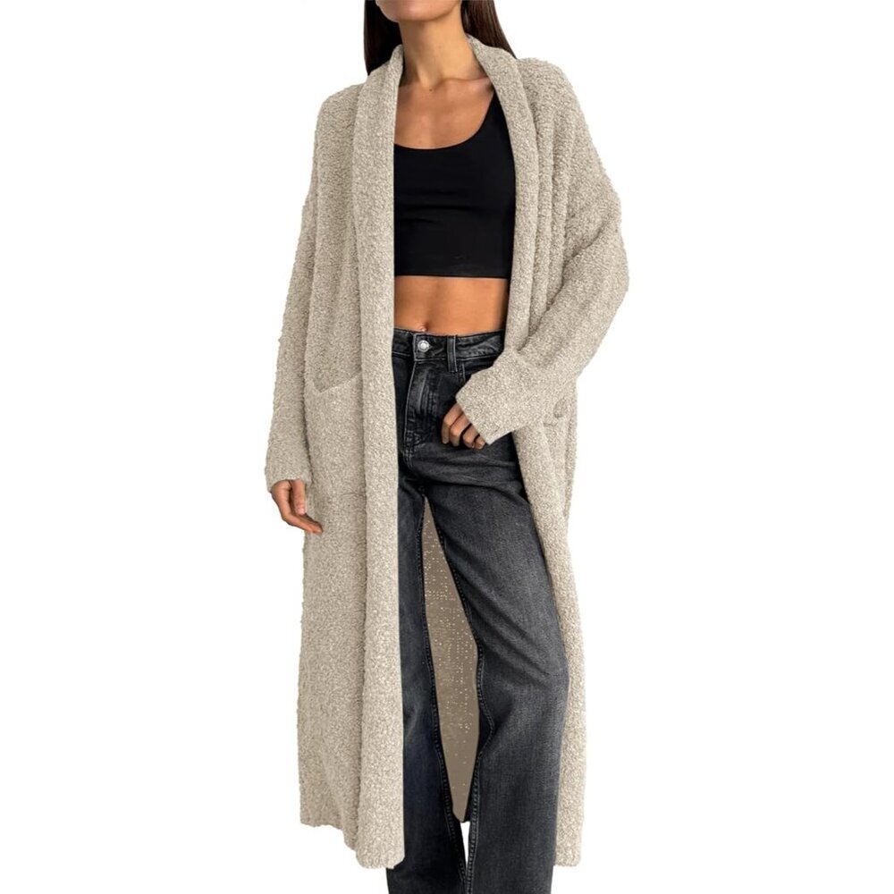 Womens Long Fuzzy Cardigan Oversized Open Front Duster Sweater Plus Size